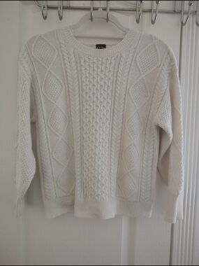 Kids Girl art class Cream Cable Knit Crew Sweater